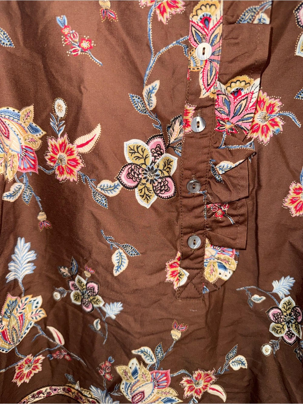 Entro Brown Floral Ruffle-Trim Peasant Blouse size large - Picture 2 of 9